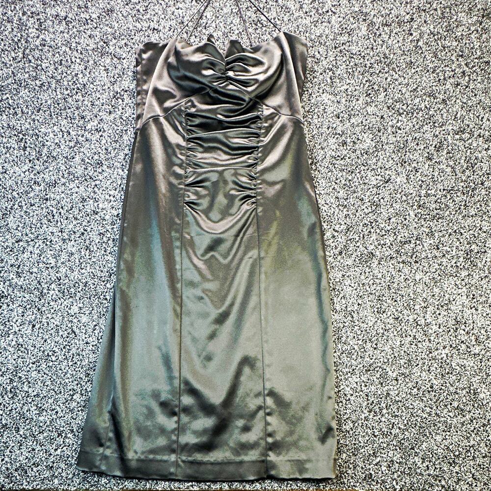 Nicole Miller Women’s Black Satin Ruched Strapless Sweetheart Sheath Dress 10